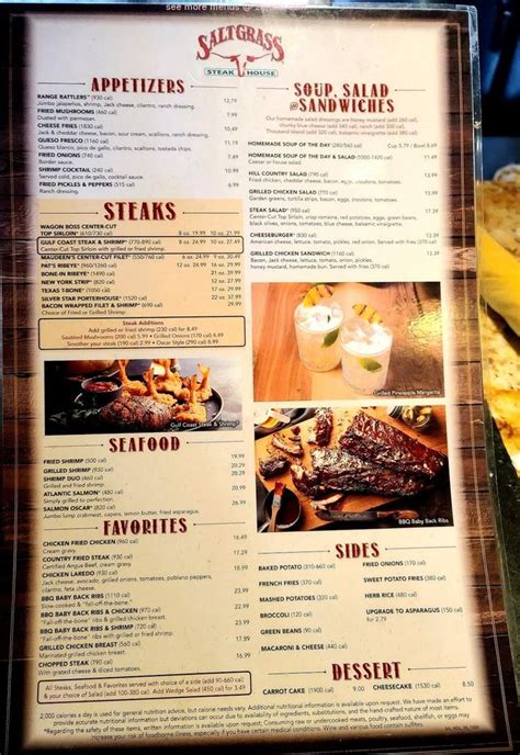 The menu for Saltgrass Steak House may have changed since the last user update. . Saltgrass pearland menu